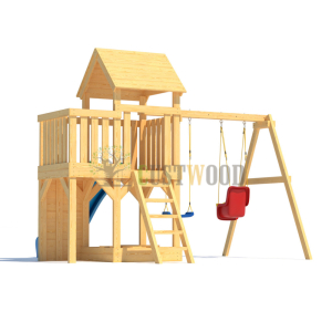 Детская деревянная игровая площадка для улицы дачи CustWood Scout S3 с деревянной крышей