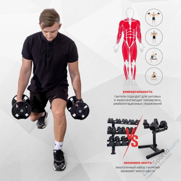 Гантель с регулировкой веса Protrain HC-AD1-32B (2-32 кг)