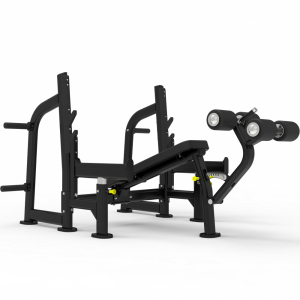 Олимпийская скамья с отрицательным наклоном для жима со страховочными упорами Impulse ITF8204+ITF8202OPT